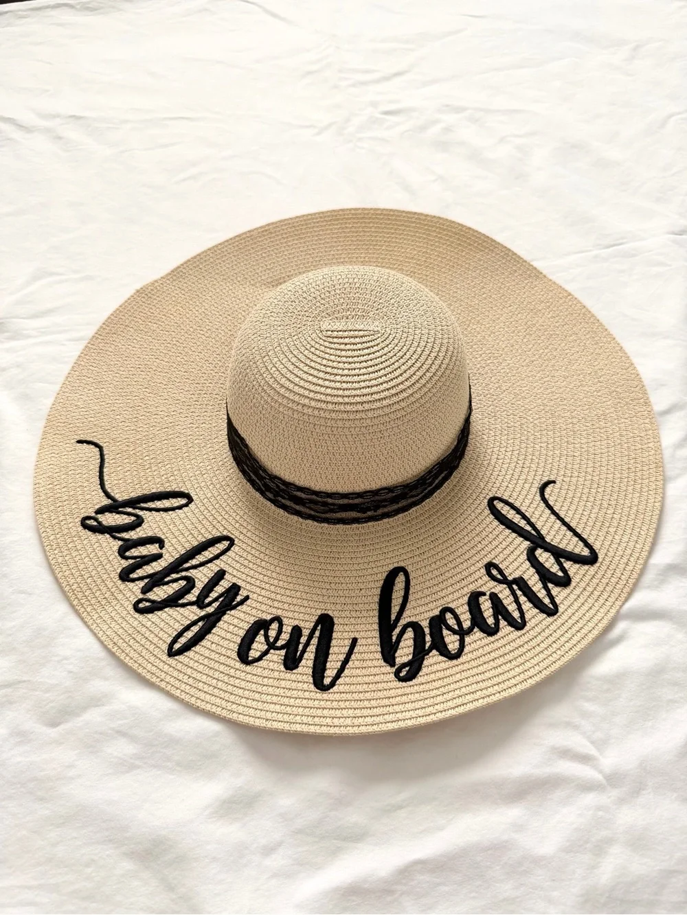 Chic Soul Embroidered “Baby on Board” Wide Brim Floppy Straw Hat | Adjustable